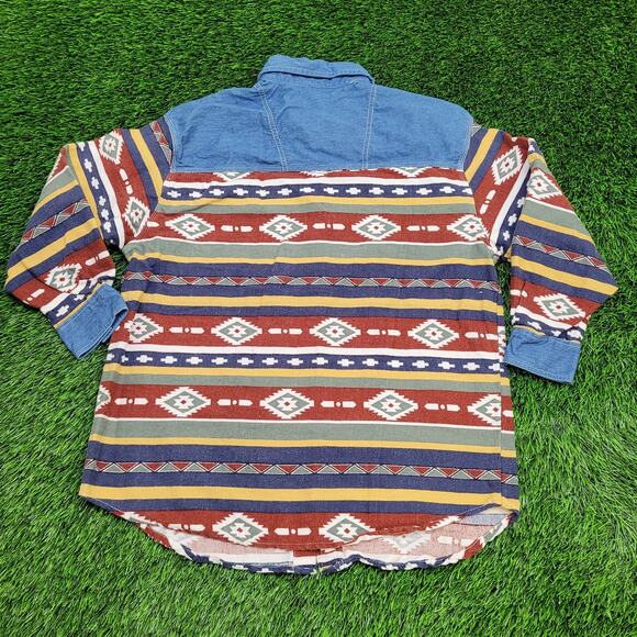 Vintage Native-American Button Shirt Womens Large 23x28 Blue - Picture 2 of 13